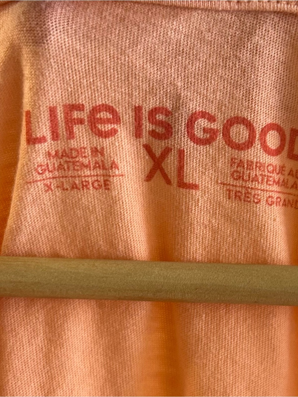 Life Is Good Peach Short Sleeve V-Neck Tee with Yellow Cat Graphic - Picture 5 of 7